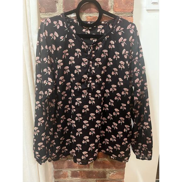 Women’s Anthropologie Natura Boho Cotton Tunic Blouse Black Print XL - Picture 3 of 7